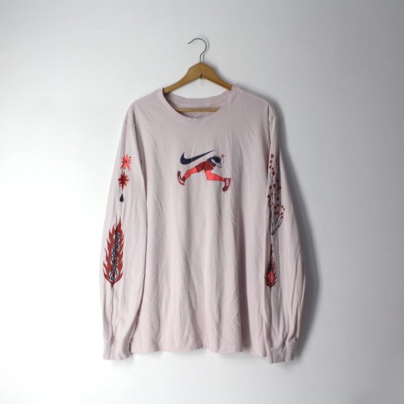 The NIKE TEE men's XL running long sleeve Dri-Fit shirt pink graphic print logo - Picture 4 of 12